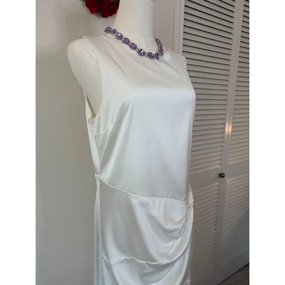 Abercrombie Draped White Satin Maxi Dress with Cutout Back Size Large